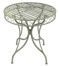 Used Sage Green Moroccan Marrakesh Garden Table; Outdoor Round Steel Bistro