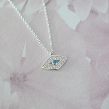 Sterling Silver Crystal Evil Eye of Hamsa Pendant Necklace Mothers Day Gift