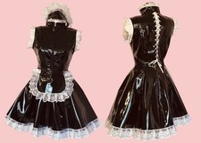 Misfitz blk PVC  tie back Skater Sissy Maids  dress. 2 way zip.  SIZE 18 CD Goth