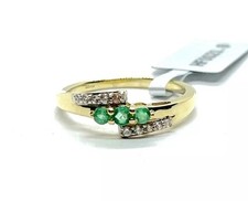 New 9CT Gold Zambian Emerald & White Zircon Ring - Size R to S (US 9)