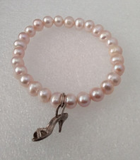 Ladies Costume Jewellery: Pink Pearl Style Bead Bracelet with High Heel Charm