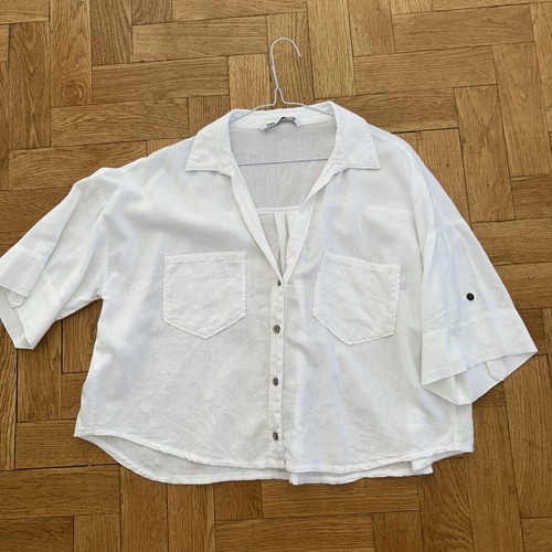 Zara white cotton cropped - white,