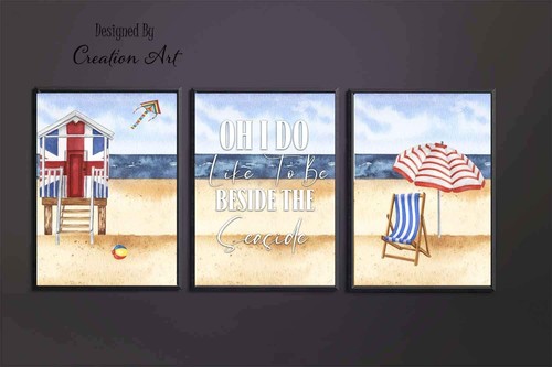 Beach huts decor print - beach,