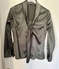 Peruggi Glossy Satin Pussy Bow Blouse Size 12-14. Chest 36”. Beautiful Green