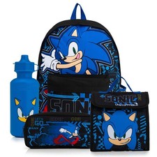 Sonic The Hedgehog Backpack 4 Piece School Set,Lunchbag Water Bottle Pencil Case