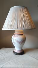 Vintage Ginger Jar Table Lamp Base Pink Floral Swags Design on Wooden Stand