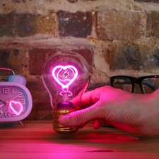 Pink Love Heart Light Bulb Freestanding Lamp USB Rechargable Neon Ornament