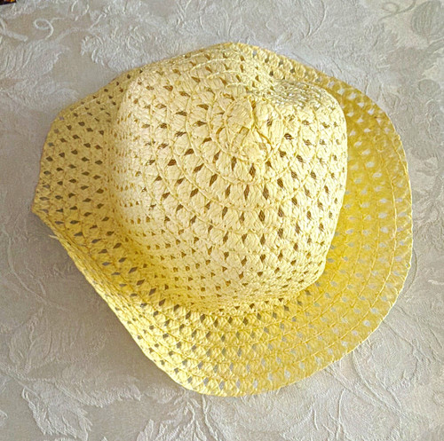 Kids yellow crochet straw - kids, wide