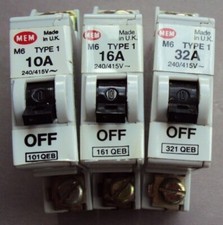 MEM M6 TYPE 1 51QEB 5A 101QEB 10A 161QEB 16A 321QEB 32A SP MCB 5 10 16 32 AMP