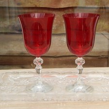 Laura Ashley Wine Glasses Ruby Red Cranberry  x2 Goblets Christmas Table