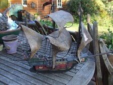 GENUINE VINTAGE GALLEON SAILING SHIP MODEL needs tlc 65 cms long 45 cms tall