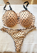 H&M Ladies Cute Polka Dot Pink Padded Bra Set  & Knickers -Size EUR 80C & EUR 38
