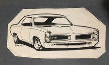 Vintage B&W Iron-on T-Shirt Transfer Design: '66-'67 Pontiac GTO