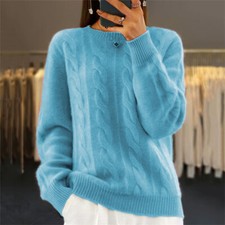 Ladies Jumper Tops Cable Knitted Sweater Long Sleeve Women Winter Warm Solid NEW