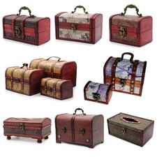 Wood Decorative Box Wooden Treasure Chest Case Trinket Vintage Jewellery Storage