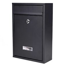 Black Outdoor Mail Post Letter Box Wall Mounted External Outside Large Lockable