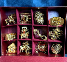 12 DANBURY MINT Gold Christmas Ornaments 1996-2000 Various Box Angel Clock Tree