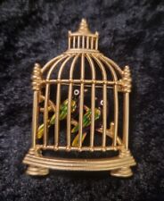 Big Golden Cage Love Birds Broach Vintage Deco Style Enamel Broach Jewellery