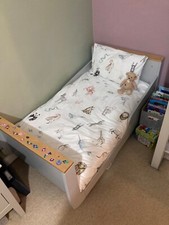 SnuzKot Skandi Cot/Toddler Bed (Grey/Natural) with side Guards & Mattress