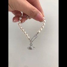 Vivienne Westwood Orb Safety pearl Bracelet Silver Chain