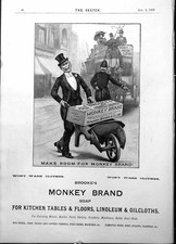 Antique Print Brookes Monkey Brand Soap Kitchen Tables Floors Linoleum 1898