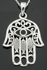 925 Sterling Silver Hamsa Hand Of Fatima Pendant Necklace Evil Eye Spiritual