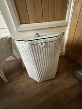 Retro Vintage Corner Lloyd Loom Trunk Linen Storage Laundry Basket glass top