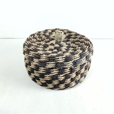 Vintage Woven Basket with Lid, Lidded Storage Box Sewing Basket Natural