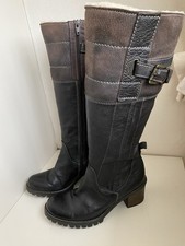 Ladies Manas Design Tall Dark Brown 2 Tone Leather Fleece Lined Boots Sz4/37