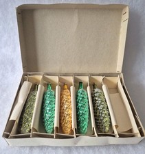 Vintage Polish Mercury Glass Long Fir / Pine Cone Baubles, Droplets Original box