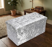 Silver crushed velvet ottoman - silver,