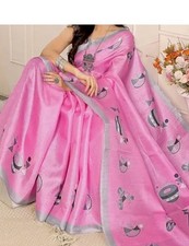 Pink Art Sari  With Stritched