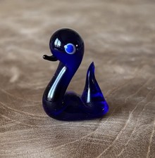 Vintage Miniature Whitby Lucky Duck Art Glass Figurine, Cobalt Blue.