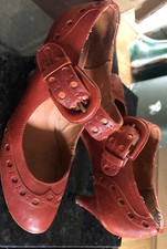 SIZE 6 EU 39 ORANGE LEATHER 2.5" KITTEN HEEL MARY JANE BROGUES OFFICE SHOES