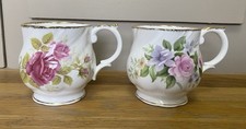 2 Small Queens China Mugs Floral Gilt