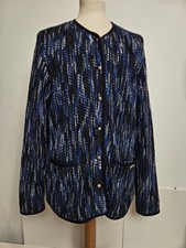 Geiger Cardigan Ladies Designer Heavy Knit Fine Blue Wool Button Jacket UK XL 