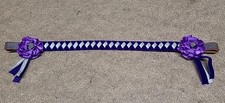 Velvet Covered Browband ,Pony Size, Purple/Silver. Brown Leather.  14”. (Ref:3R)
