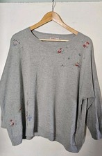 Cath Kidston Floral Embroidered Jumper Baggy Fit Grey Sise L