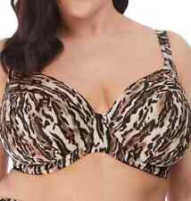 Elomi Fierce Bikini Top Black Brown Animal Size 34GG Underwired Plunge Bra 7202