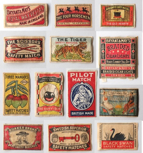 Vintage matchbox labels paper - labels,