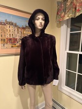 NEW 25" Hip Length Hooded Plum Purple Sheared Beaver Real Fur Coat Jacket 6/8