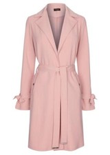 Lipsy Pink Coat Tie Belt Unlined Duster Wrap Stretch Crepe Fabric Tie Cuff