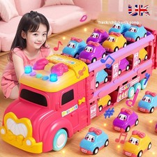 Car Carrier Transport Play Set Vehicle Gift for Kids GIRLS Toy Truck with 6 Cars