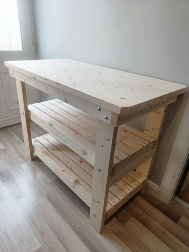 Wooden work bench with two - wooden,