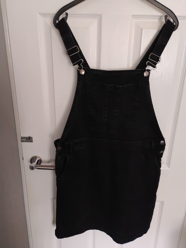 Ladies black denim pinafore - ladies,