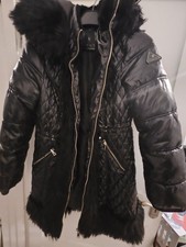 River Island Quilted Coat with Faux Fur Trim - Size 10 (UK)