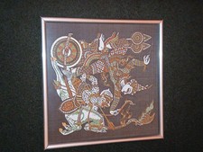 Thai Silk Picture Painting Handmade The Chariot In Ramayana (A1)