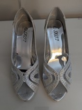 Sko's Ladies Silver  Sparkle Peep Toe Shoes Size 5 Evening Party 