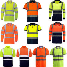 HI VIS POLO T SHIRTS MENS HIGH VISIBILITY VIZ REFLECTIVE TAPE WORK WEAR TEE TOP