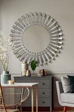 Extra Large Round Silver All Glass Starburst Wall Mirror Modern 4Ft 120cm